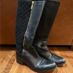 Black Quilted Knee-High Boots with Gold Zipper